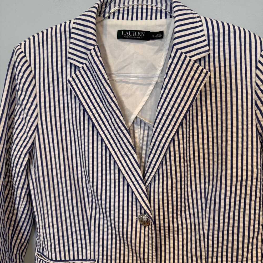 Lauren Ralph Lauren Seersucker Cotton Blazer Size 10 - Picture 2 of 8